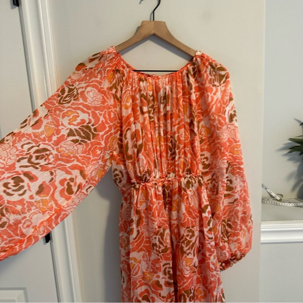 Tanya Taylor Pink Floral Linen Silk Long Sleeve Mini Dress 2 Oversized - Picture 12 of 15